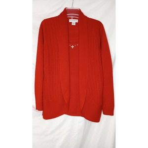 Sag Harbor Red Jewel Crew Neck Shiny Thread Sweater with attached shell Small
